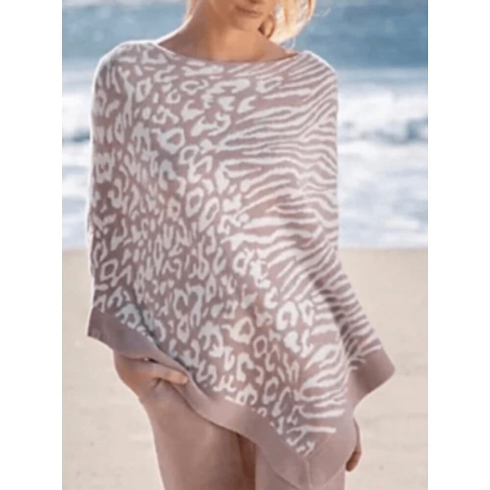 NWT Barefoot Dreams CozyChic Ultra Lite Ocean Breeze Poncho Faded Rose Animal OS